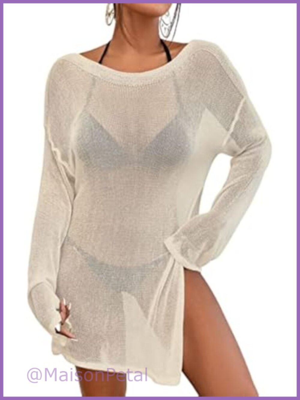 Bsubseach Crochet Bathing Suit Cover Up Mesh Beach Top Long Sleeve